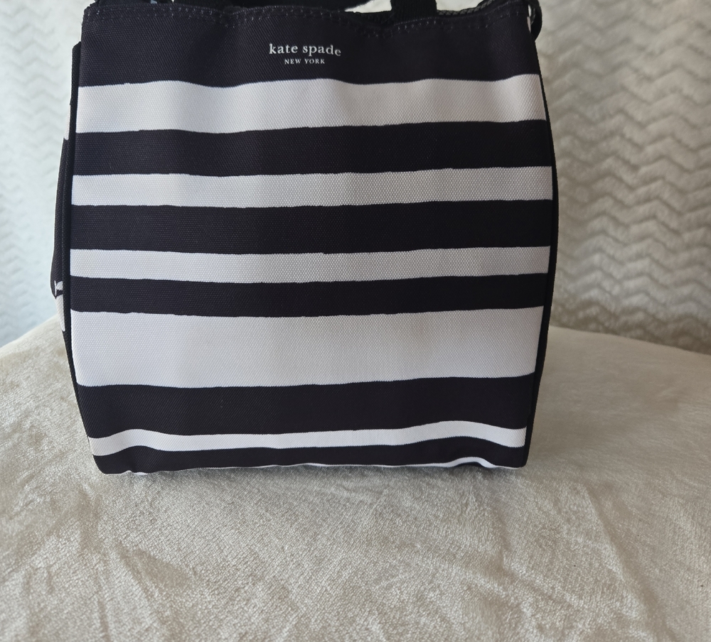 Kate Spade Black and White Striped Lunch Bag.